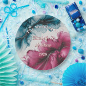 Dusty Blue und Burgundy Swirl Wedding Pappteller (Party)
