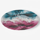 Dusty Blue und Burgundy Swirl Wedding Pappteller (Schrägansicht)