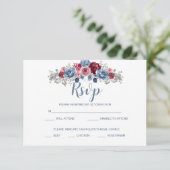 Dusty Blue und Burgundy Wedding RSVP Enclosure Karte (Stehend Vorderseite)