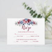 Dusty Blue und Burgundy Wedding RSVP Enclosure Save The Date (Stehend Vorderseite)