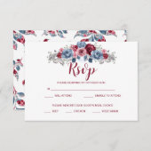 Dusty Blue und Burgundy Wedding RSVP Enclosure Save The Date (Vorne/Hinten)