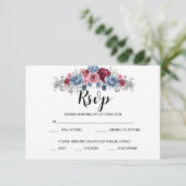 Dusty Blue und Burgundy Wedding RSVP Karte (Stehend Vorderseite)