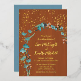 Dusty blue und Burnt Orange Botanical Floral Arch Folieneinladung