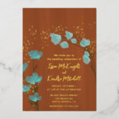 Dusty blue und Burnt Orange Botanical Floral Folieneinladung (Vorderseite)