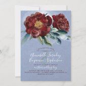 Dusty Blue und Cranberry Burgundy Red Wedding Einladung (Vorderseite)