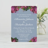 Dusty Blue und Cranberry Burgundy Wedding Einladung (Stehend Vorderseite)