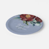 Dusty Blue und Cranberry Burgundy Wedding Pappteller (Schrägansicht)