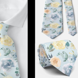 Dusty Blue und Cream Floral Rose Aquarell Krawatte