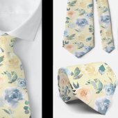 Dusty Blue und Cream Floral Rose Aquarell Krawatte