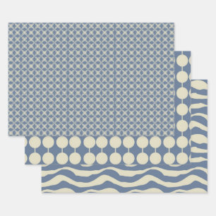 Dusty Blue und Cream Muster of Christmas Geschenkpapier Set