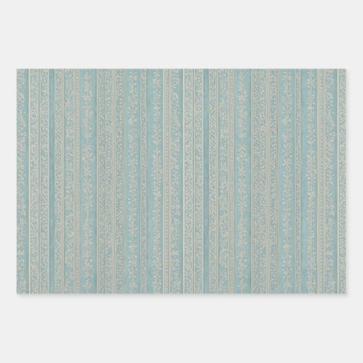 Dusty Blue und Cream Striping Geschenkpapier Set (Vorderseite 3)