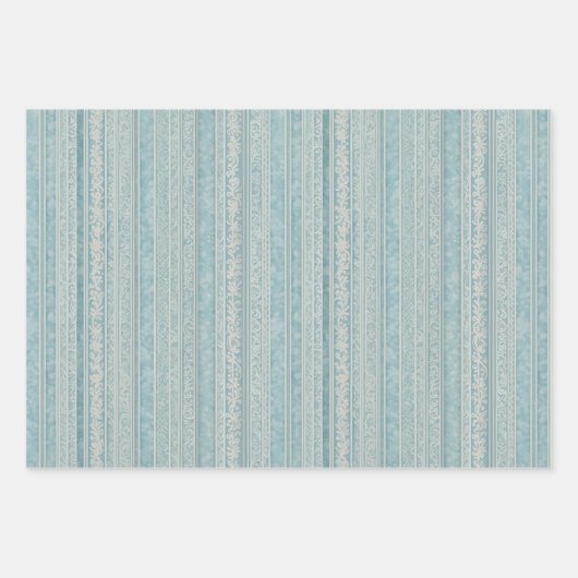 Dusty Blue und Cream Striping Geschenkpapier Set (Vorderseite 2)