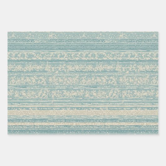 Dusty Blue und Cream Striping Geschenkpapier Set (Vorderseite)