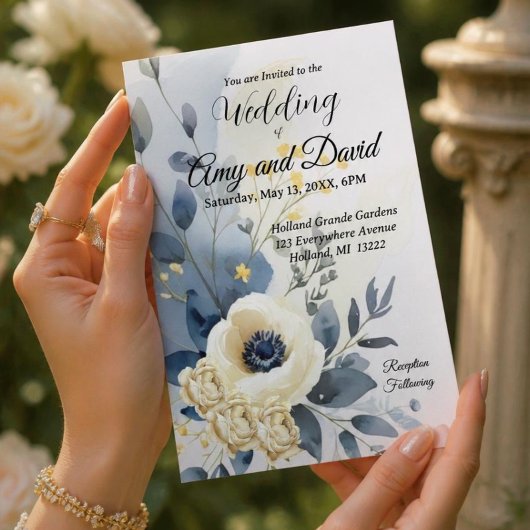 Dusty Blue und Creme Wedding Einladung