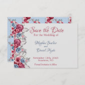 Dusty Blue und Deep Burgundy Floral Save the Date (Vorne/Hinten)