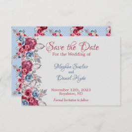 Dusty Blue und Deep Burgundy Floral Save the Date