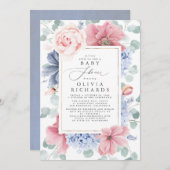 Dusty Blue und Dusty Pink Floral Baby Dusche Einladung (Vorne/Hinten)
