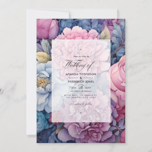 Dusty Blue und Dusty Rose Floral Wedding Einladung
