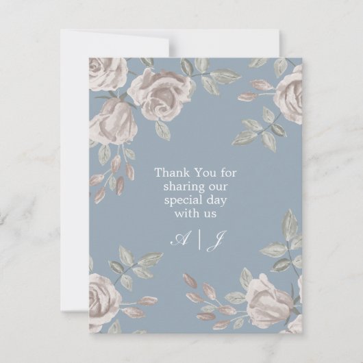Dusty Blue und Dusty Rose Floral Wedding Vielen Da Dankeskarte (Vorderseite)