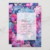 Dusty Blue und Fuchsia Floral Wedding Einladung (Vorne/Hinten)