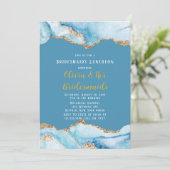Dusty Blue und Gold Agate Bridesmaids Luncheon Einladung (Stehend Vorderseite)