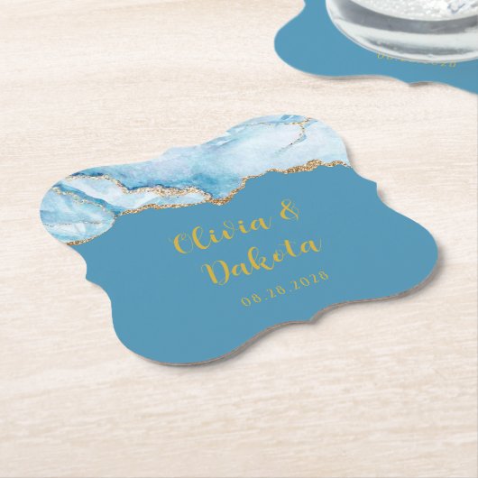 Dusty Blue und Gold Agate Custom Wedding Untersetzer (angewinkelt)