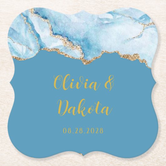Dusty Blue und Gold Agate Custom Wedding Untersetzer (Vorderseite)