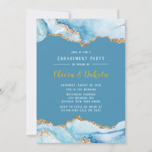 Dusty Blue und Gold Agate Engagement Party Einladung