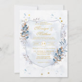 Dusty Blue und Gold Blueberries Shield Wedding Einladung (Vorderseite)