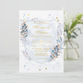Dusty Blue und Gold Blueberries Shield Wedding Einladung (Stehend Vorderseite)