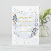 Dusty Blue und Gold Blueberry speichern die Datums Einladung (Stehend Vorderseite)