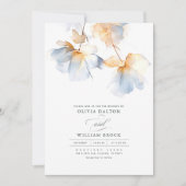 Dusty Blue und Gold Blume Minimalistisch Hochzeit Einladung (Vorderseite)