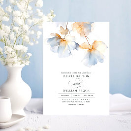 Dusty Blue und Gold Blume Minimalistisch Hochzeit Einladung