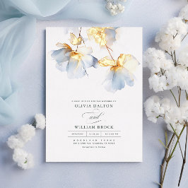 Dusty Blue und Gold Blume Minimalistisch Hochzeit Folieneinladung