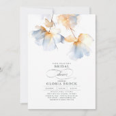 Dusty Blue und Gold Blume Modernes Brautparty Einladung (Vorderseite)