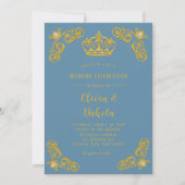Dusty blue und Gold Crown Damask Royal Wedding Einladung (Vorderseite)