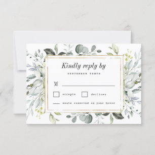 Dusty Blue und Gold Elegante Rustikale Hochzeit mi RSVP Karte
