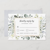 Dusty Blue und Gold Elegante Rustikale Hochzeit mi RSVP Karte (Vorne/Hinten)