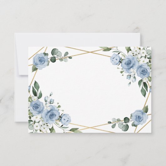 Dusty Blue und Gold Elegante Rustikale Hochzeit RSVP Karte (Rückseite)