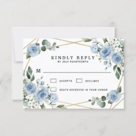 Dusty Blue und Gold Elegante Rustikale Hochzeit RSVP Karte