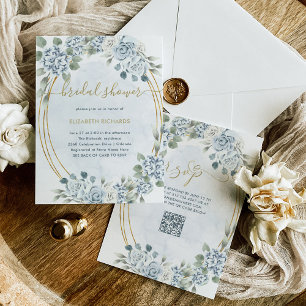 Dusty Blue und Gold Floral   QR-Brautparty Einladung