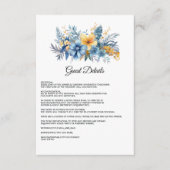 Dusty Blue und Gold Floral Wedding Guest Details Begleitkarte (Vorderseite)