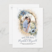 Dusty Blue und Gold | FOTO SAVE THE DATE Ankündigungspostkarte (Vorne/Hinten)