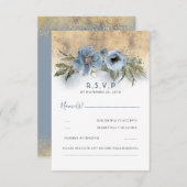 Dusty Blue und Gold Glitzer Boho Wedding RSVP (Vorne/Hinten)
