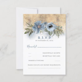 Dusty Blue und Gold Glitzer Boho Wedding RSVP Karte