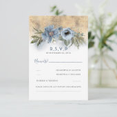 Dusty Blue und Gold Glitzer Boho Wedding RSVP Karte (Stehend Vorderseite)
