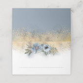 Dusty Blue und Gold Glitzer Floral Wedding Platzkarte (Außenseite Aufgefaltet)