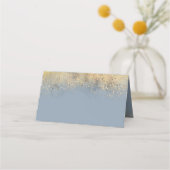 Dusty Blue und Gold Glitzer Floral Wedding Platzkarte (Rückseite)