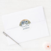 Dusty Blue und Gold Glitzer Floral Wedding Runder Aufkleber (Umschlag)