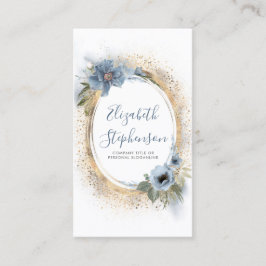 Dusty Blue und Gold Glitzer Moderner Blumenchic Visitenkarte